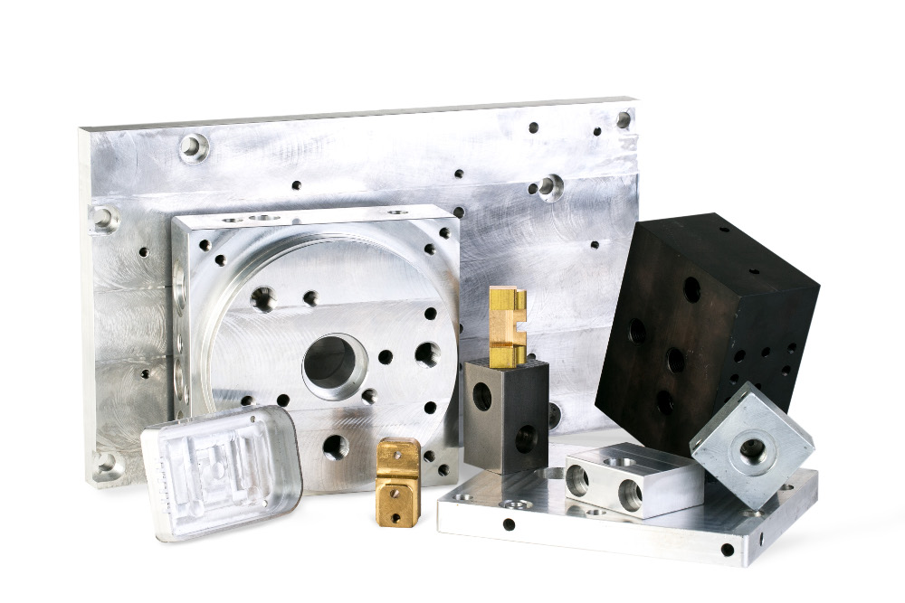 Steel, aluminium and brass blocks